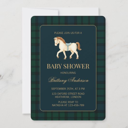 Rustic Tartan Plaid Horse Baby Shower  招待状 (正面)