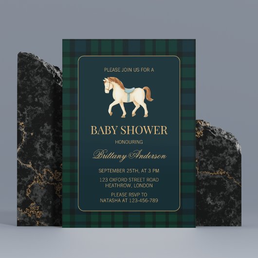 Rustic Tartan Plaid Horse Baby Shower  招待状