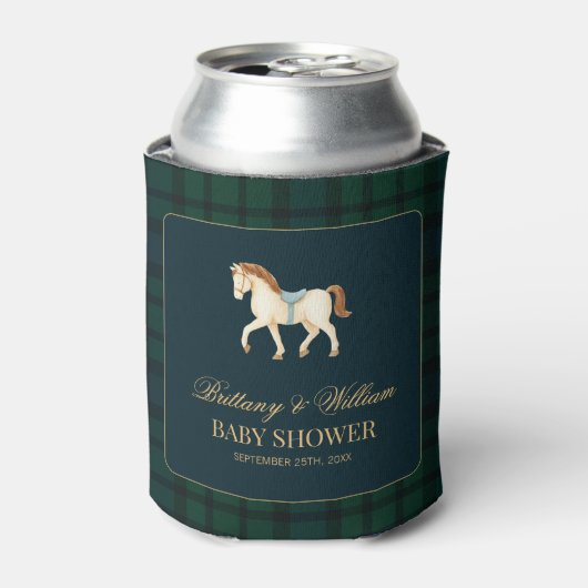 Rustic Tartan Plaid Horse Baby Shower 缶クーラー (缶正面)