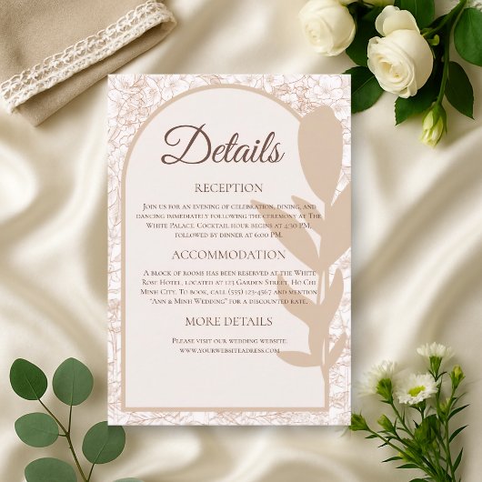 Rustic Taupe Botanical Wedding Details Card エンクロージャーカード
