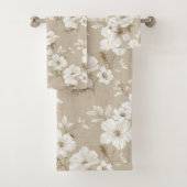 Rustic Taupe White Flowers Neutral Bath Towel バスタオルセット (インサイチュ)