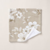 Rustic Taupe White Flowers Neutral Bath Towel バスタオルセット (ウォッシュタオル)