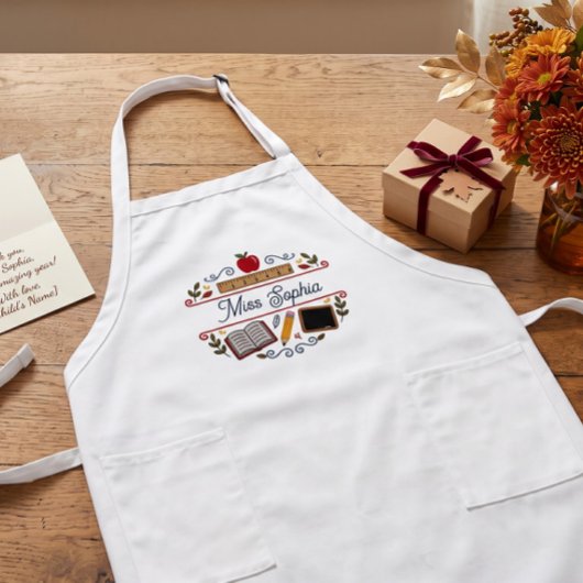 Rustic Teacher Appreciation Custom Name Apron with ロングエプロン