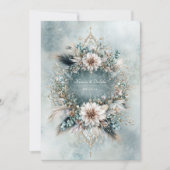 Rustic Teal Blue Feather White Floral Wedding 招待状 (正面)