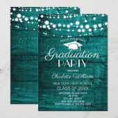 Rustic Teal Green Wood Graduation Party 招待状 (正面/裏面)