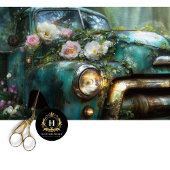 Rustic Teal Rose Truck Decoupage 薄葉紙