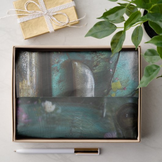 Rustic Teal Rose Truck Decoupage 薄葉紙 (ギフト)