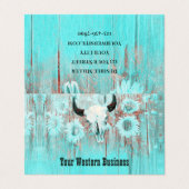 Rustic Teal Western Bull Skull Sunflowers On Wood 名刺 (外部フラット)