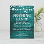  Rustic Teal Wood Nothing Fancy Just Love Wedding 招待状 (スタンド正面)