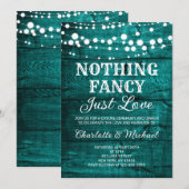  Rustic Teal Wood Nothing Fancy Just Love Wedding 招待状 (正面/裏面)