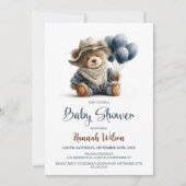 Rustic Teddy Bear Baby Shower Invitation 招待状 (正面)
