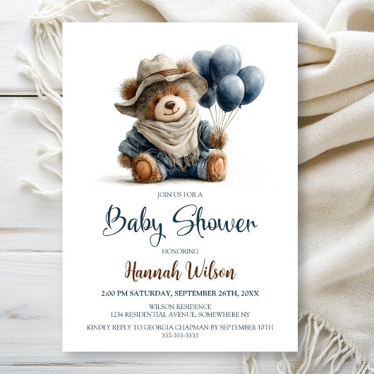 Rustic Teddy Bear Baby Shower Invitation 招待状