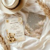Rustic Teddy Bear Baby Shower olden Stars 招待状