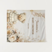 Rustic Teddy Bear Floral Baby Shower Backdrop タペストリー (正面(横))