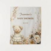 Rustic Teddy Bear Floral Baby Shower Backdrop タペストリー (正面)