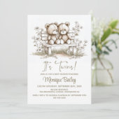 Rustic Teddy Bear Twins Baby Shower 招待状 (スタンド正面)