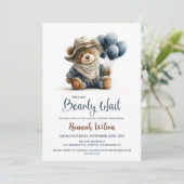 Rustic Teddy Bear We Can Bearly Wait Baby Shower 招待状 (スタンド正面)