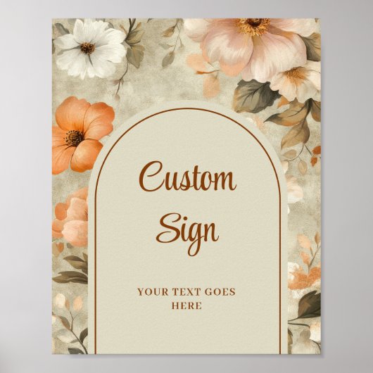 Rustic Terra Cotta Ivory Floral Custom Welcome ポスター (正面)