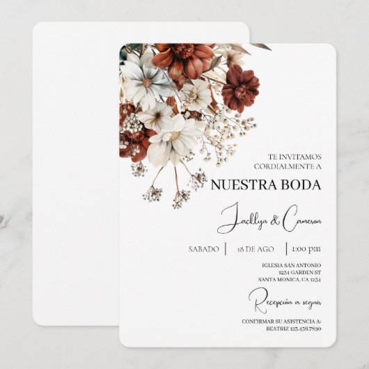Rustic Terracota Spanish Wedding Invitation 招待状 (正面/裏面)