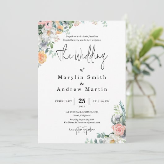 Rustic Terracotta and Orange Autumn Floral wedding 招待状 (スタンド正面)