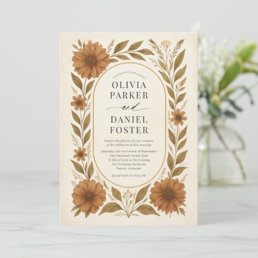 Rustic Terracotta Boho Floral Wedding 招待状 (スタンド正面)