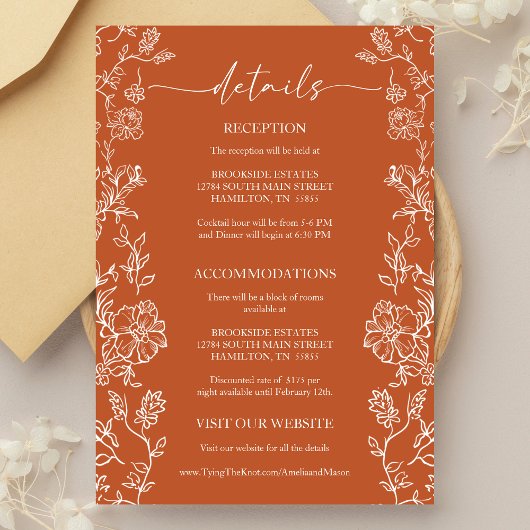 Rustic Terracotta Floral Details Enclosure Card 出欠カード