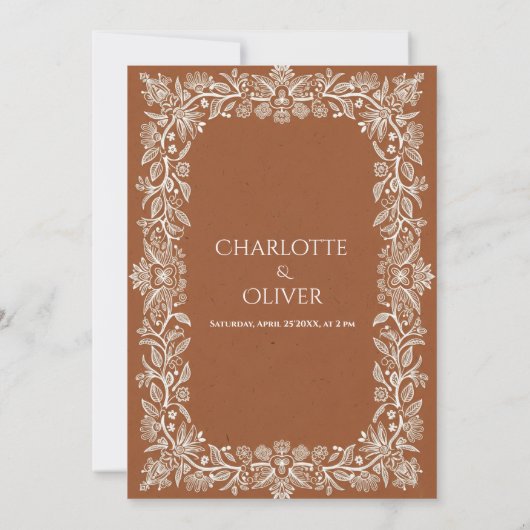 Rustic Terracotta Floral Frame Wedding Invitation  招待状 (裏面)