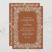 Rustic Terracotta Floral Frame Wedding Invitation  招待状 (正面/裏面)