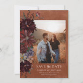 Rustic Terracotta Floral Photo Save the Date Card セーブザデート (正面)