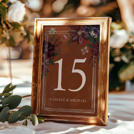 Rustic Terracotta Floral Table Number Sign テーブルナンバー