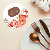 Rustic Terracotta Floral Wedding Coaster ラウンドペーパーコースター