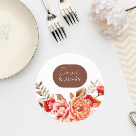 Rustic Terracotta Floral Wedding Coaster ラウンドペーパーコースター