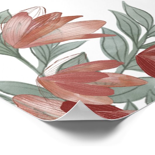 Rustic Terracotta Floral Wedding Sign ポスター (角)