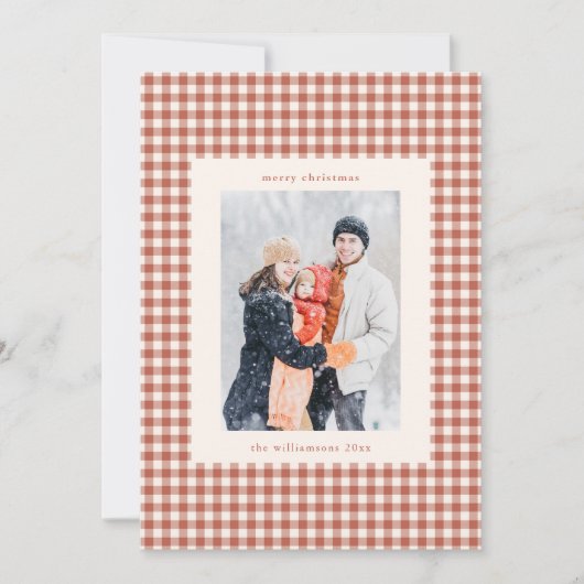 Rustic Terracotta Gingham Plaid Christmas Photo シーズンカード (正面)