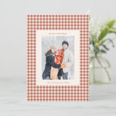 Rustic Terracotta Gingham Plaid Christmas Photo シーズンカード (スタンド正面)