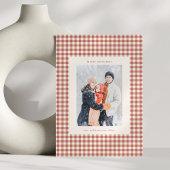 Rustic Terracotta Gingham Plaid Christmas Photo シーズンカード