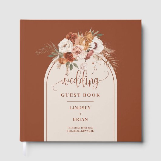 Rustic Terracotta Pampas Grass Boho Arch Wedding   ゲストブック (正面)