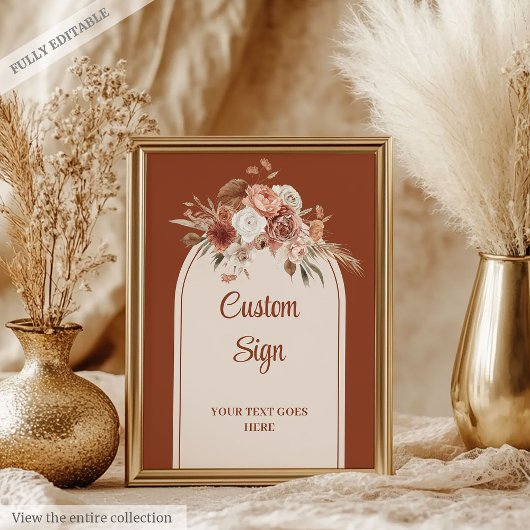 Rustic Terracotta Pampas Sage Boho Floral Wedding ポスター