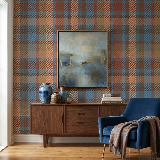Rustic Terracotta Tartan Plaid Wallpaper Pattern 壁紙
