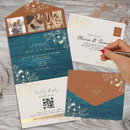 Rustic Terracotta Teal Fall Wedding  オールインワン招待状