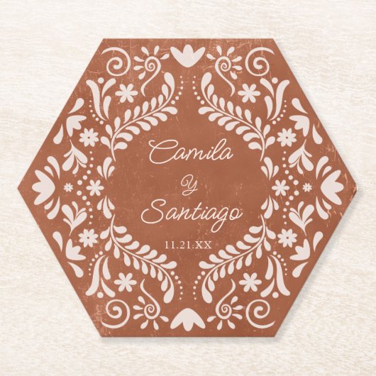 Rustic Terracotta Wedding ペーパーコースター (正面)