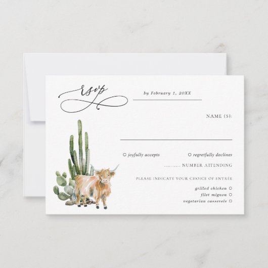 Rustic Texas Cactus & Cow Wedding RSVP (正面)