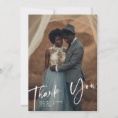 Rustic Thank You Script ウェディング 縦型 写真入り サンキューカード (正面)
