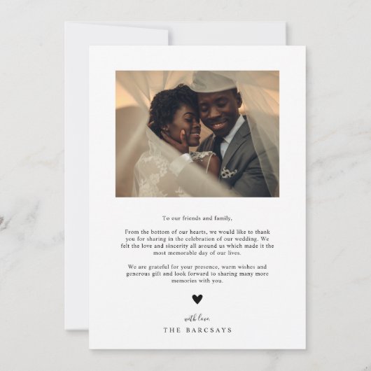 Rustic Thank You Script Wedding Vertical Photo サンキューカード (裏面)