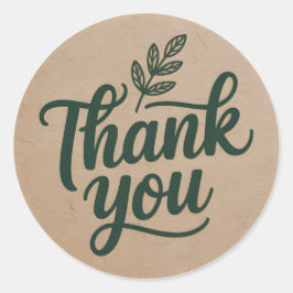 Rustic Thank You Sticker – Minimal Botanical Kraft ラウンドシール