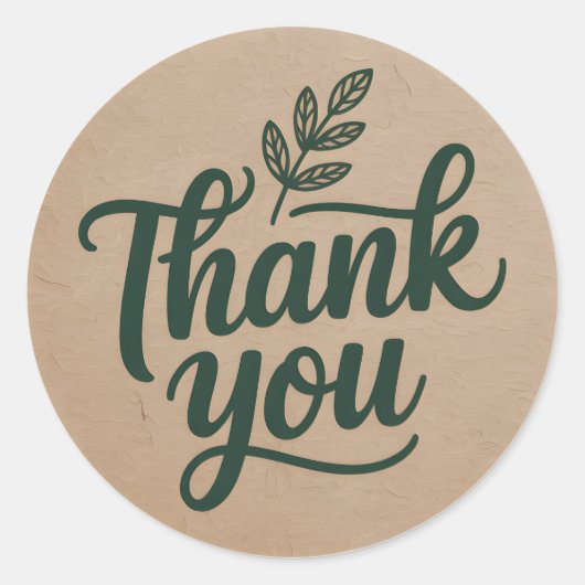 Rustic Thank You Sticker – Minimal Botanical Kraft ラウンドシール (正面)