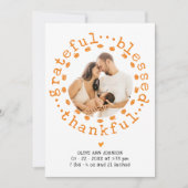 Rustic Thankful Photo Thanksgiving Baby Shower サンキューカード (正面)