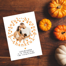 Rustic Thankful Photo Thanksgiving Baby Shower サンキューカード