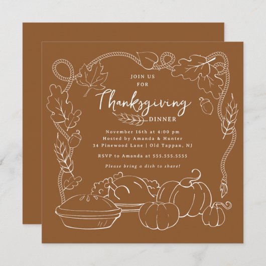 Rustic Thanksgiving Dinner Invitation 招待状 (正面/裏面)