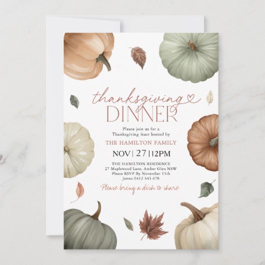 Rustic Thanksgiving Dinner Pumpkin Fall 招待状 (正面)